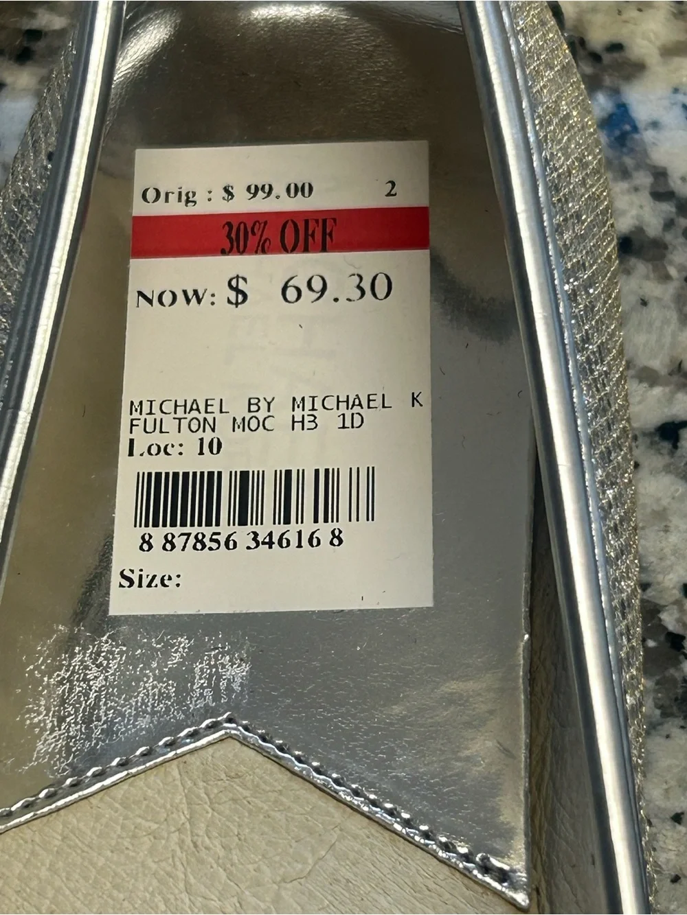 Michael Kors Fulton Moccasin Ballet Flat Silver Metallic Glitter Finish Sz 7M